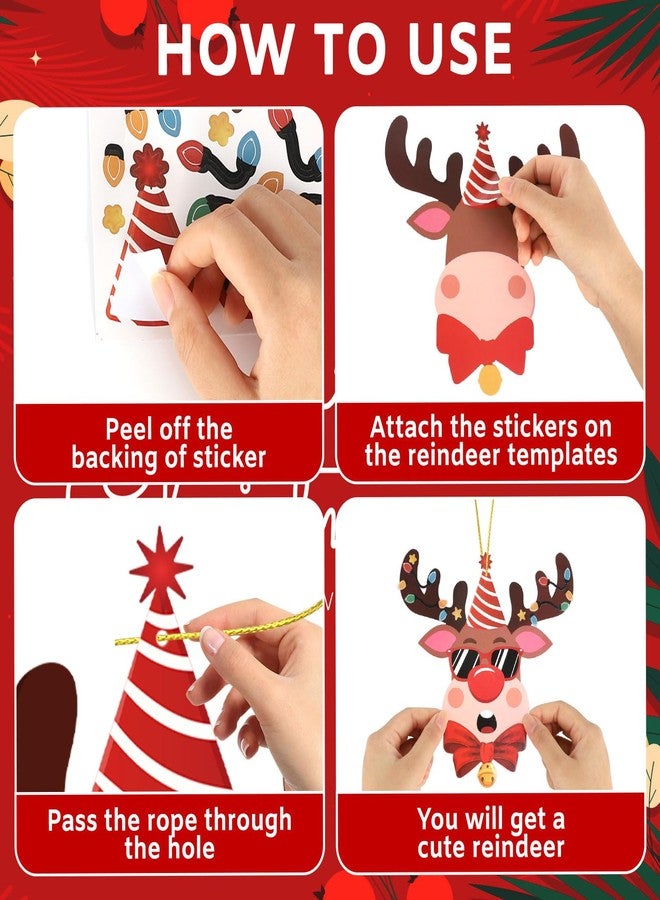 Sealmic 60 Pcs Christmas Reindeer Crafts for Kids Make Your Own Christmas Tree Ornaments Decoration Xmas Arts Making Craft with Stickers DIY Paper Holiday Cutouts Winter Party Home Classroom Game Activities - Image 3